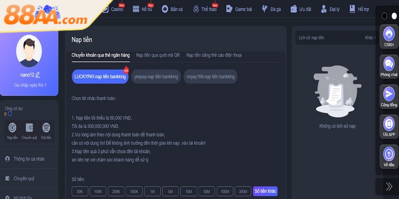 Nạp tiền 88AA - Hướng dẫn thanh toán an toàn, chi tiết 2 Nạp tiền qua ngân hàng là một phương thức rất phổ biến hiện nay